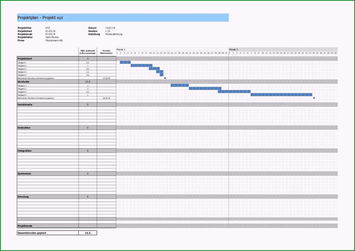 projektplan vorlage excel