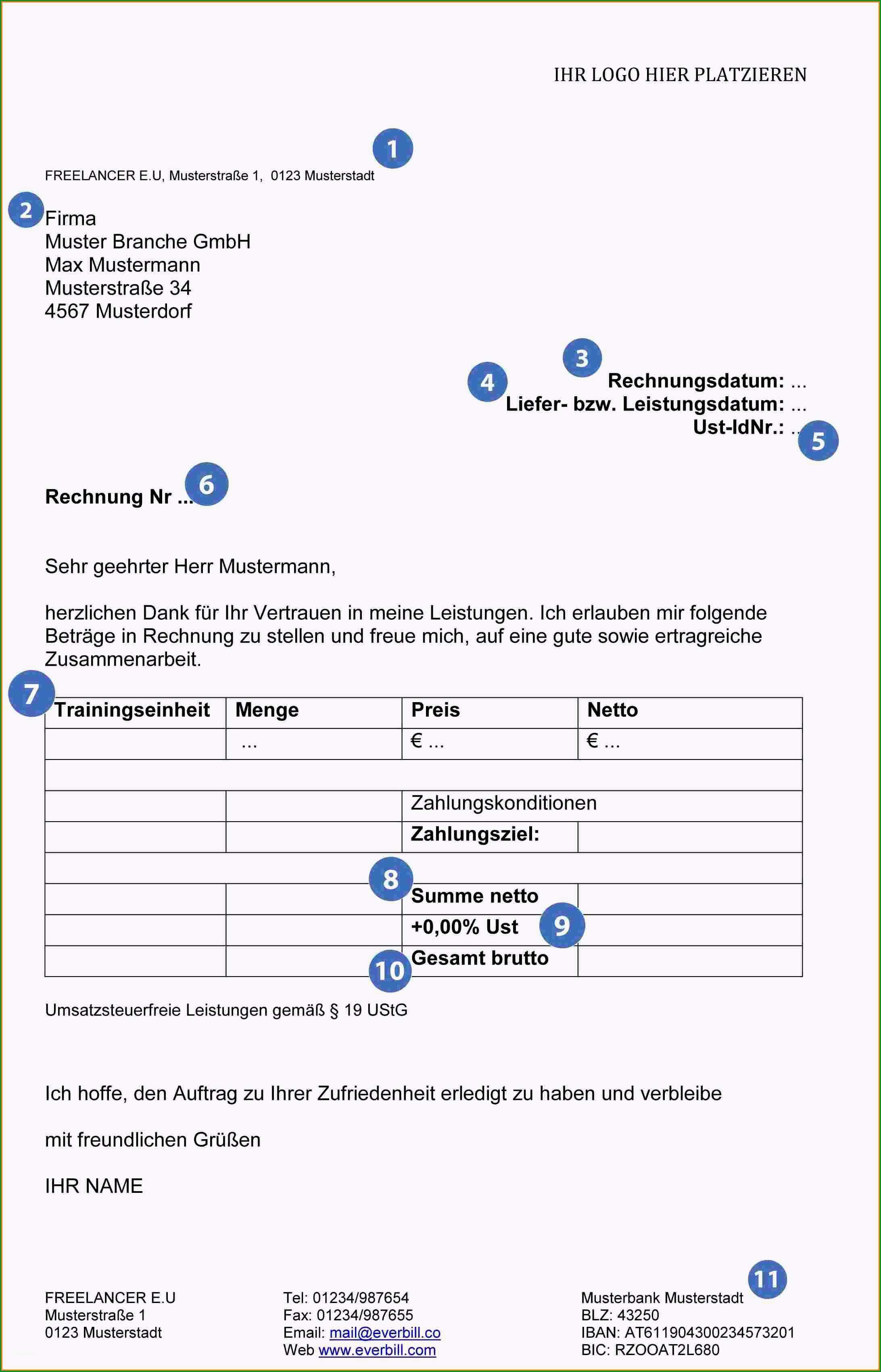 rechnung kleinunternehmer vorlage wunderbar 5 freiberufler rechnung muster