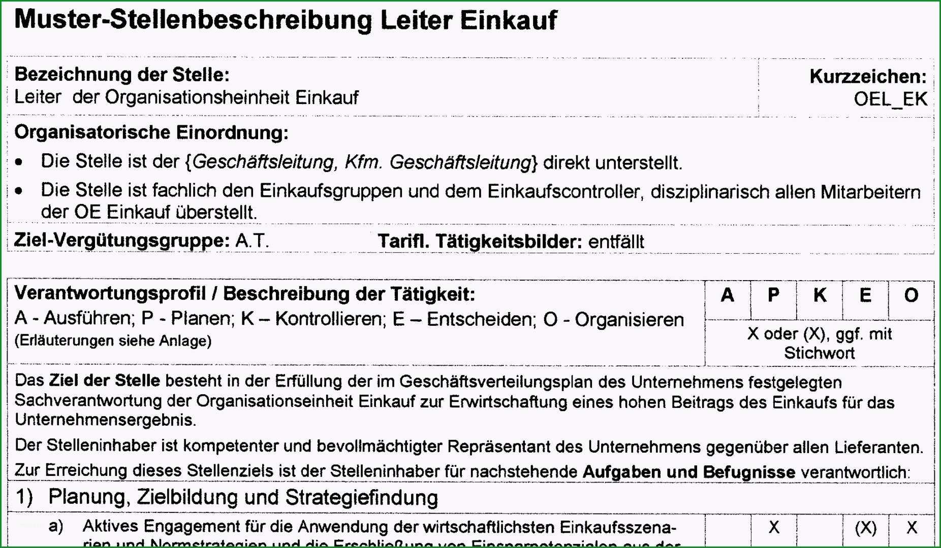 Muster Stellenbeschreibung Einkaufsleite