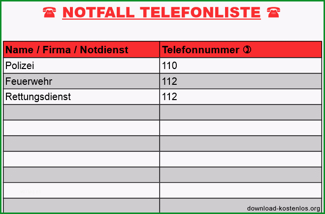 telefonliste notfall