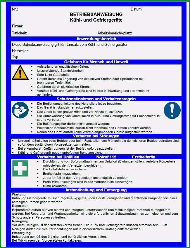 unterweisung vorlage word best of betriebsanweisung kuhlgerate und gefriergerate sofort