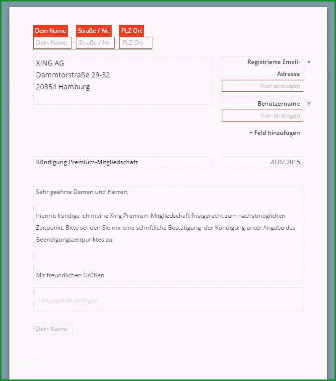 vertrag beenden vorlage xing kundigung vorlage chip