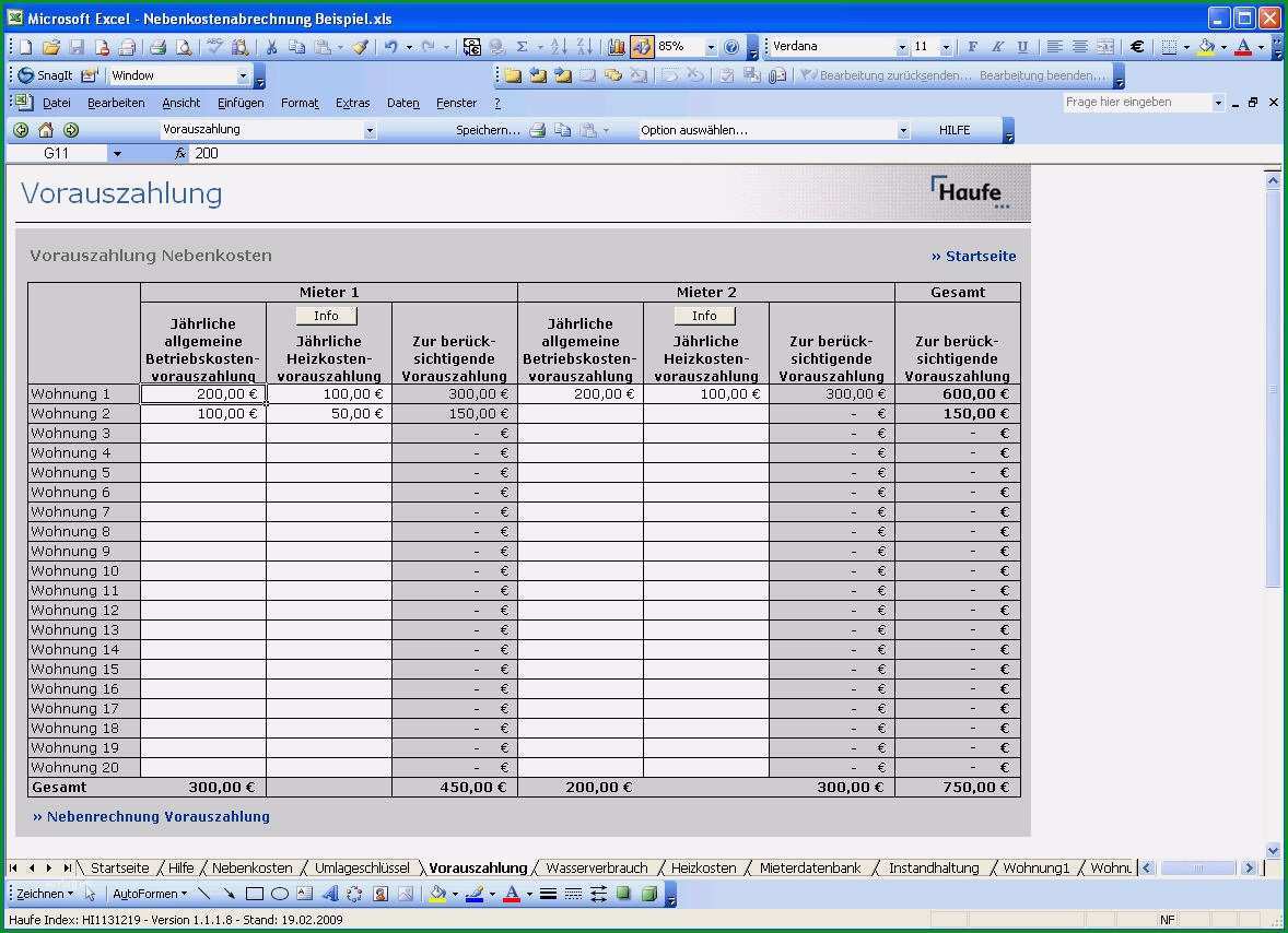 vorlage nebenkostenabrechnung excel kostenlos