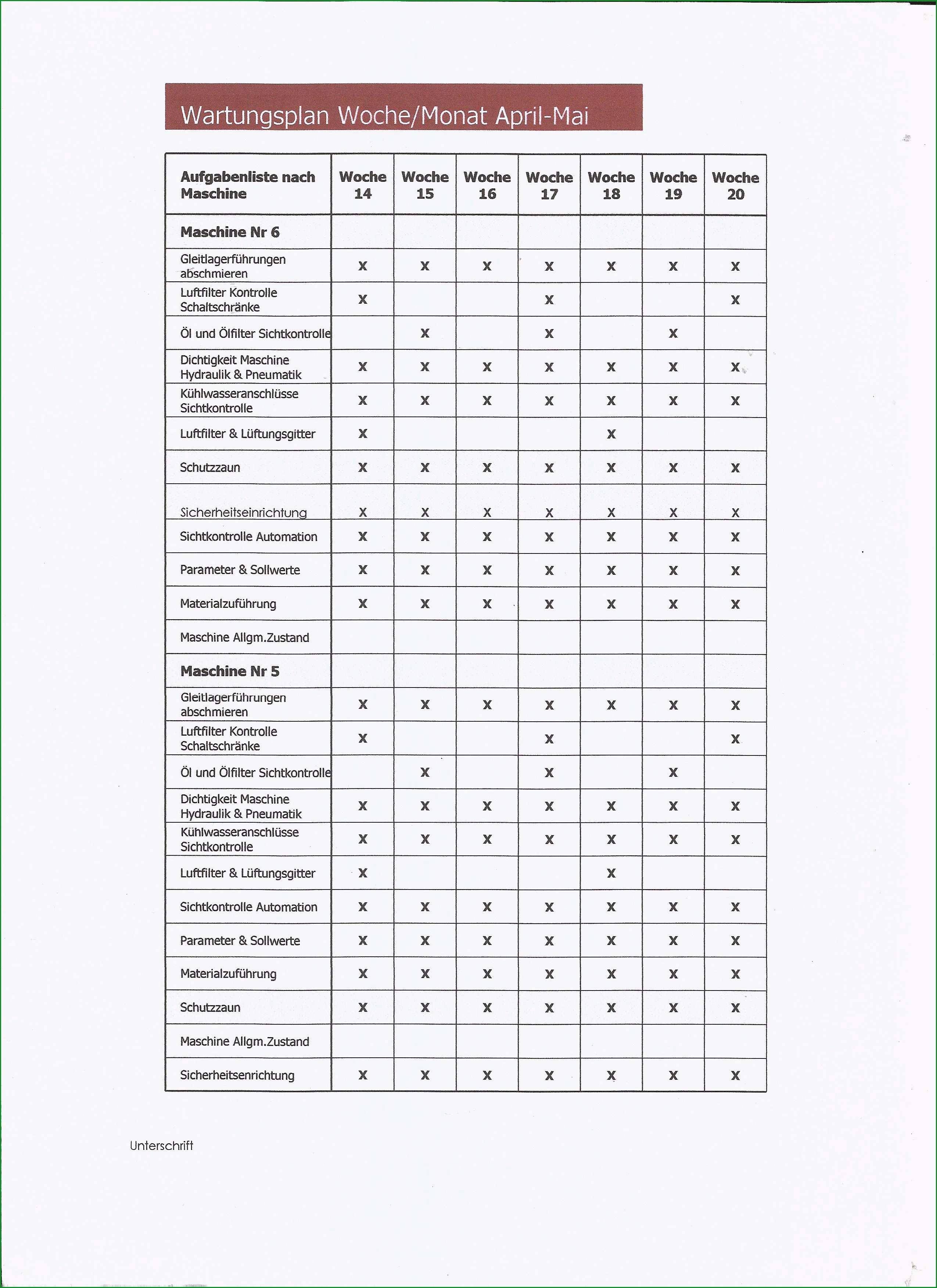 vorlage wartungsplan