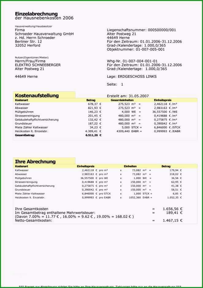 Einzahl 11 Heizkostenabrechnung Muster