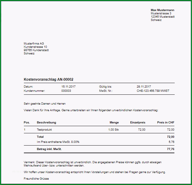 13 kostenvoranschlag vorlage