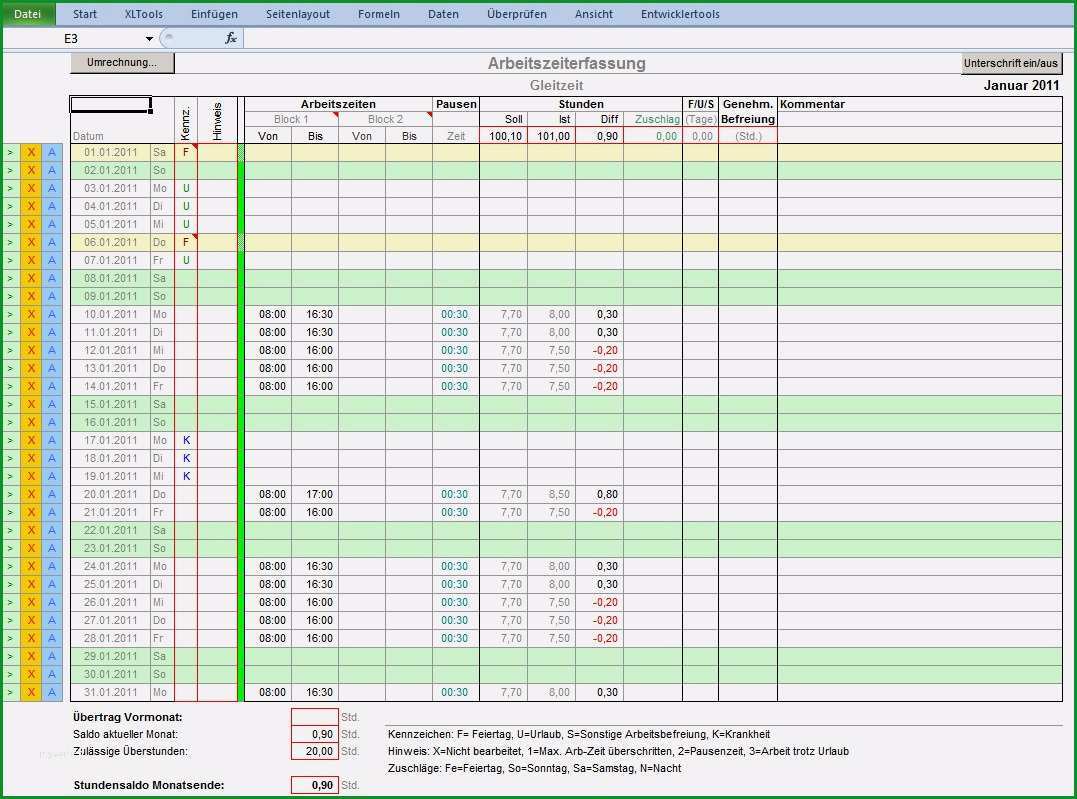 arbeitszeiterfassung excel vorlage kostenlos