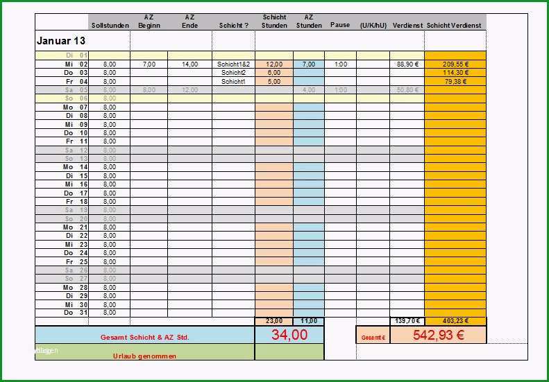 Einzahl Arbeitszeitnachweis Excel Vorlage Kostenlos Cool