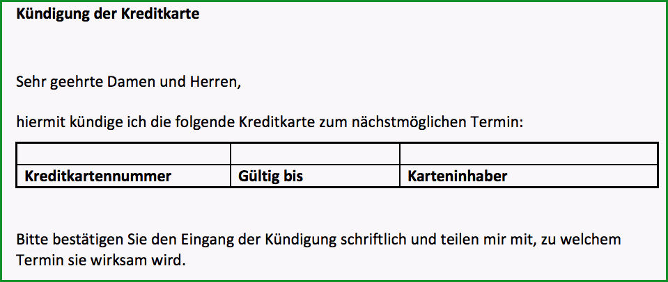 kreditkarte kndigen muster