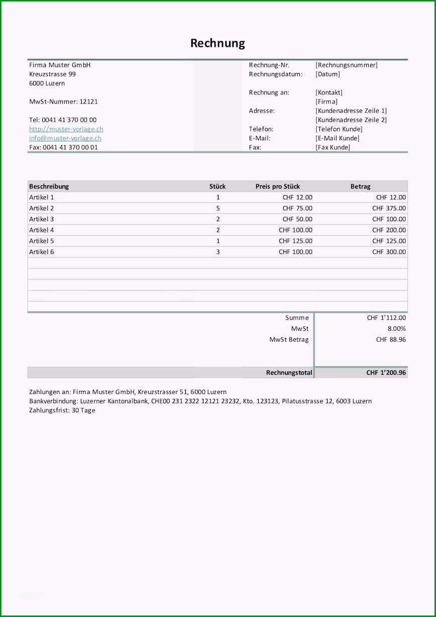 bestellformular vorlage excel gut rechnung vorlage schweiz word und excel muster vorlage