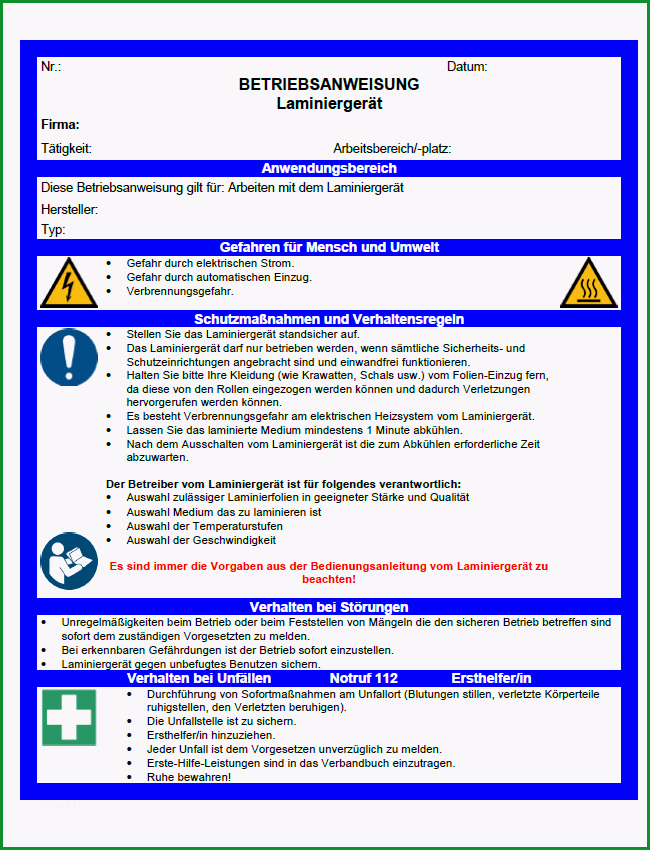 betriebsanweisung laminiergeraet