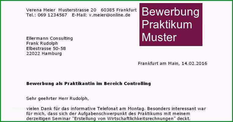 bewerbung praktikum muster