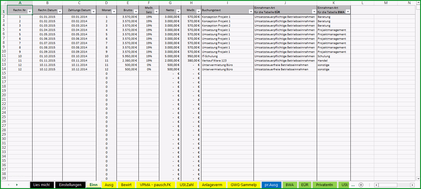 einnahmenueberschussrechnung vorlage excel openoffice