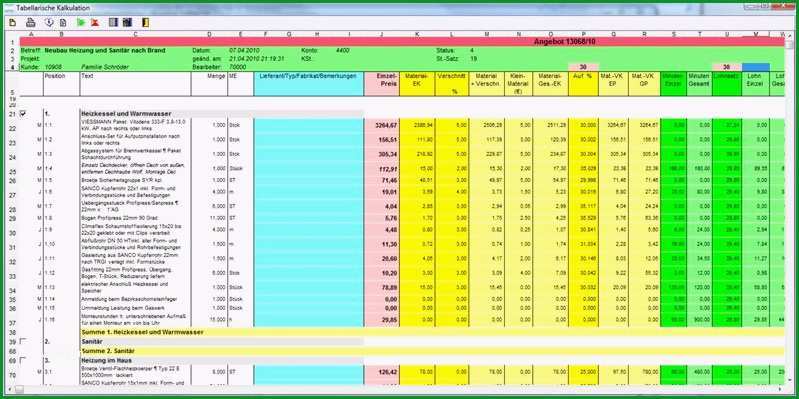 excel vorlagen handwerk kalkulation kostenlos