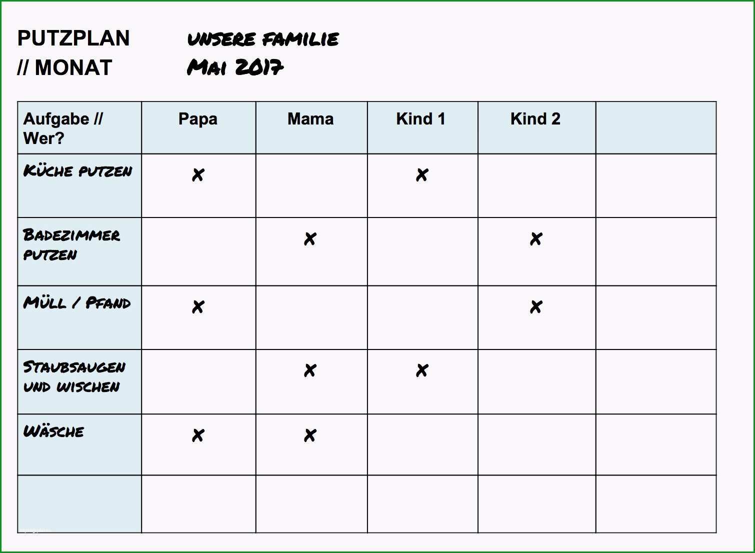 haushaltsplan mit kindern vorlage awesome 3 besten putzplane zum