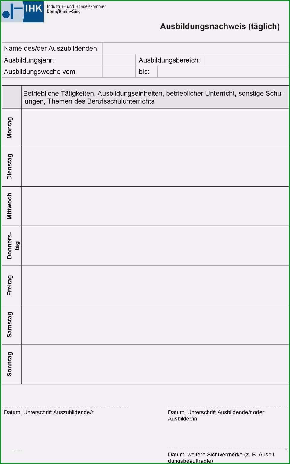 ihk berichtsheft vorlage erstaunlich der ausbildungsnachweis informationen zur ausbildung von