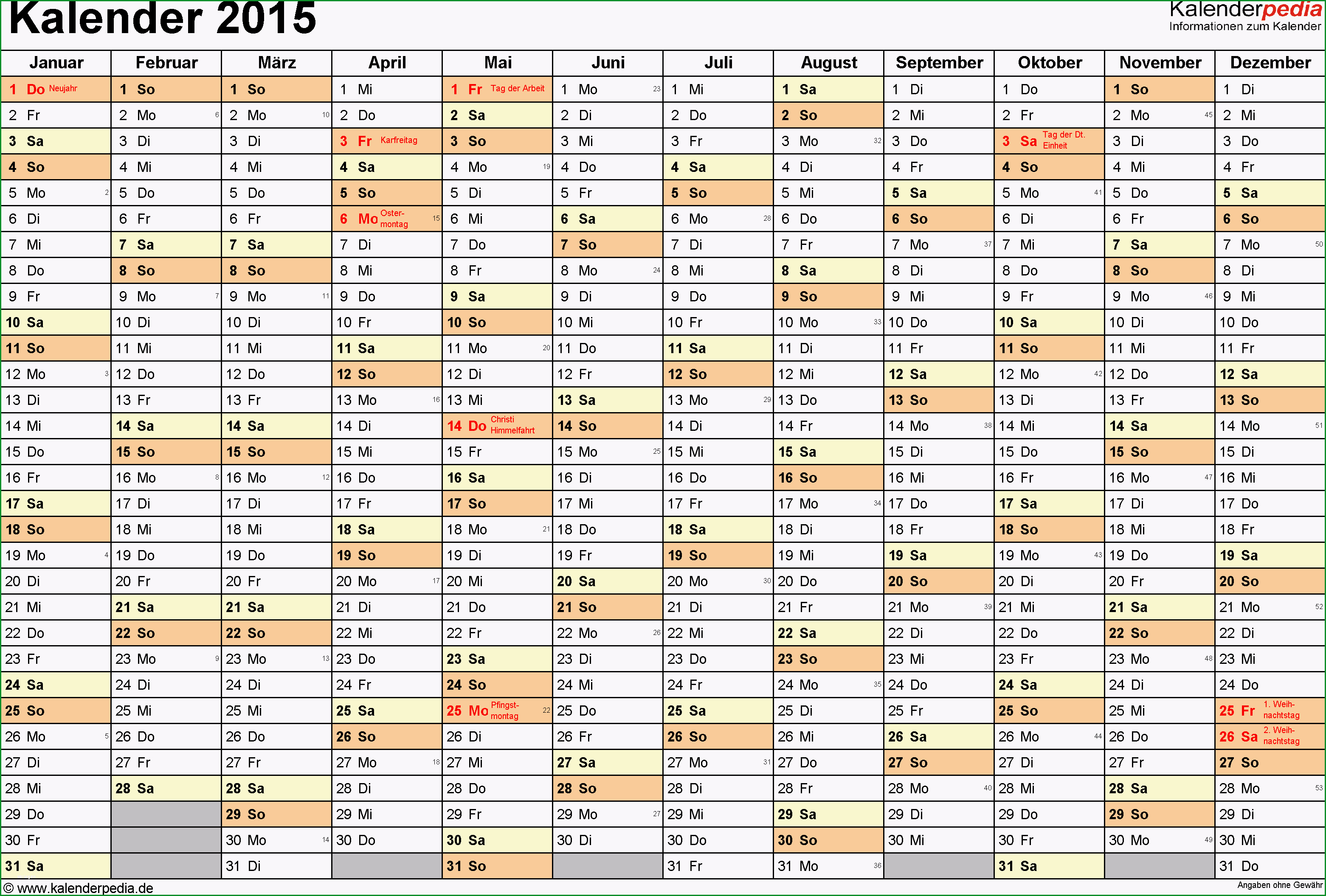 kalender 2015 excel vorlagen
