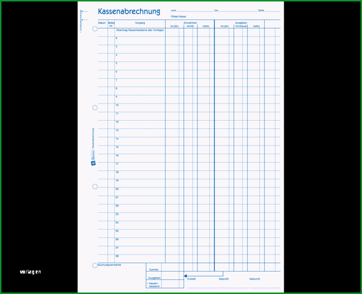 kassenabrechnung mit mwst spalte fuer einnahmen und ausgaben p