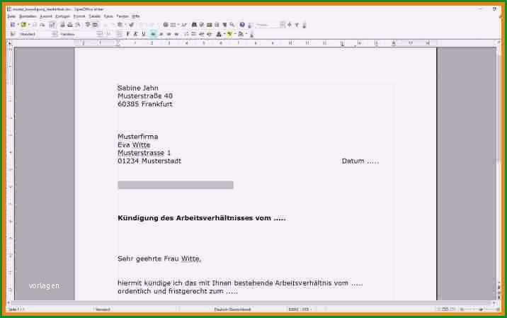 kundigungsschreiben arbeitnehmer gratis vorlage