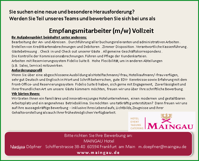 mitarbeiter fuer rezeption gesucht