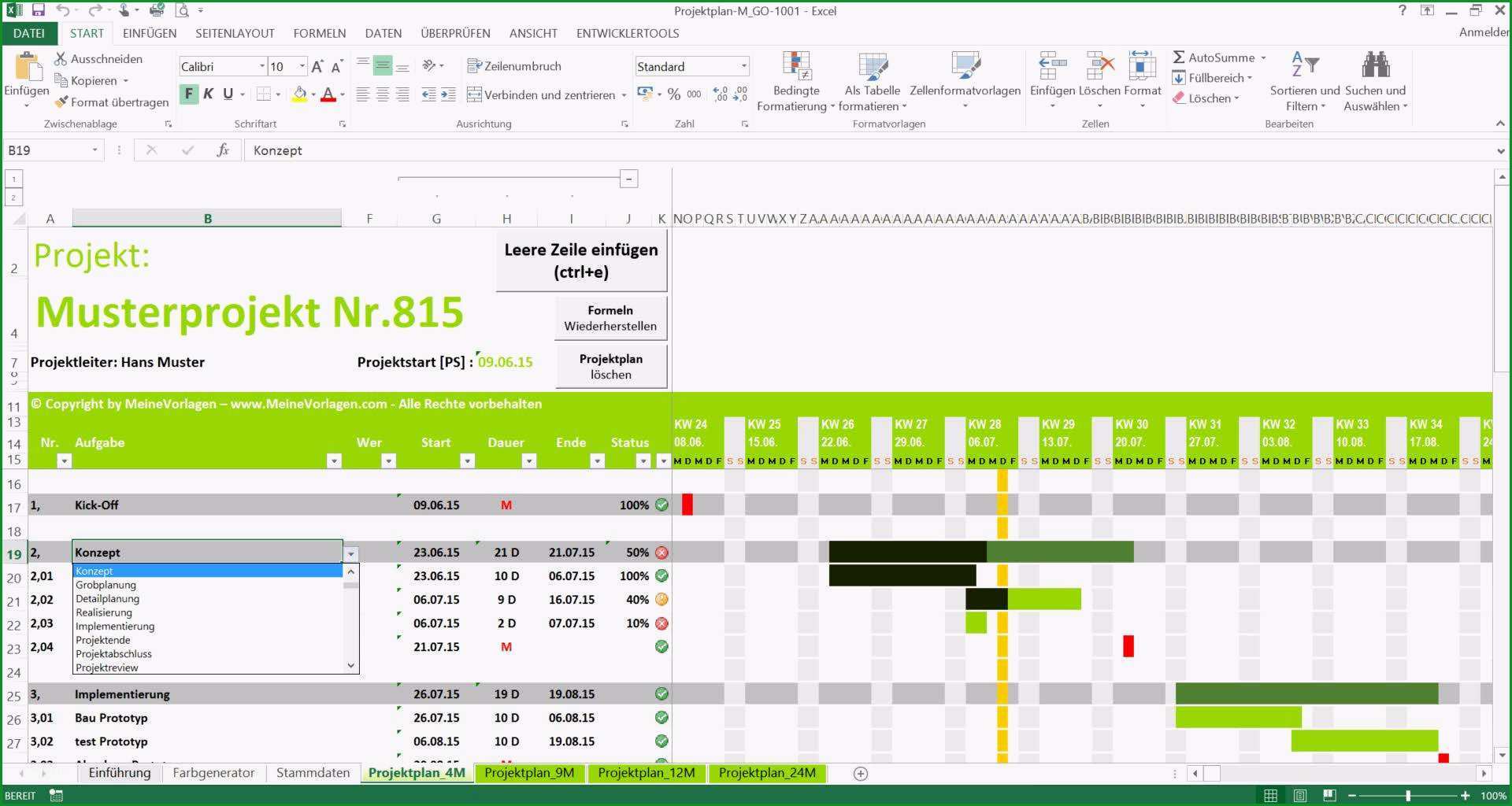 Einzahl Monatsplaner Excel