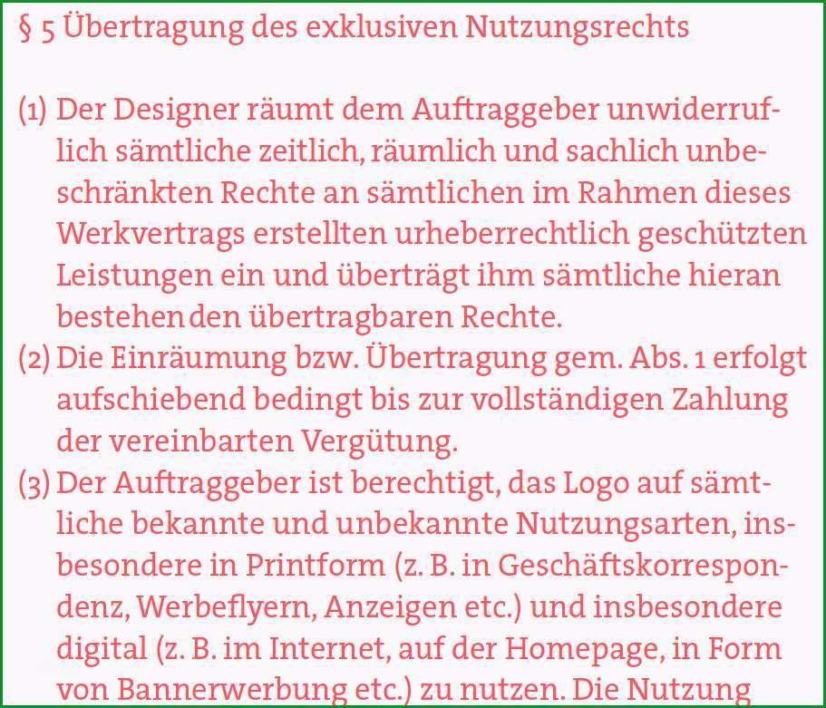 mustervertrag fuer designer uebertragung von nutzungsrechten an einem entwurf