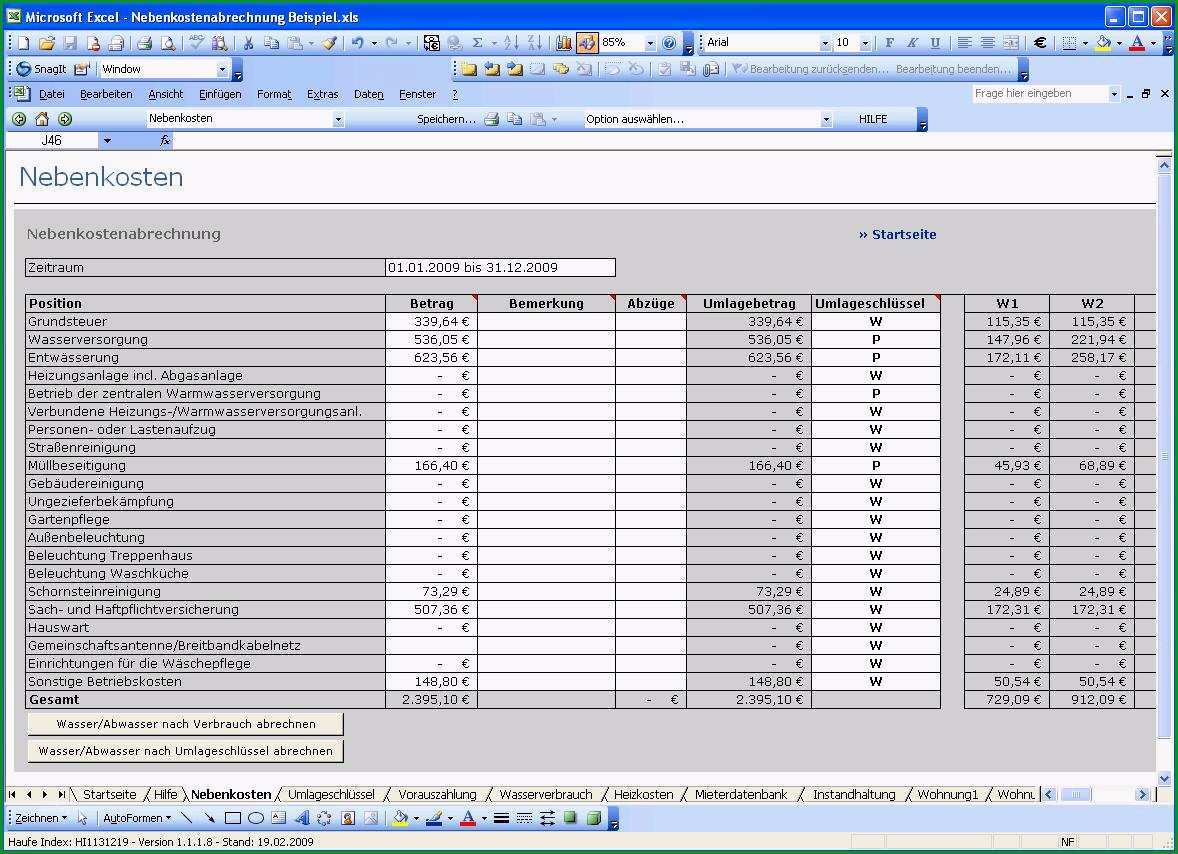 nebenkostenabrechnung muster kostenlos excel 2010