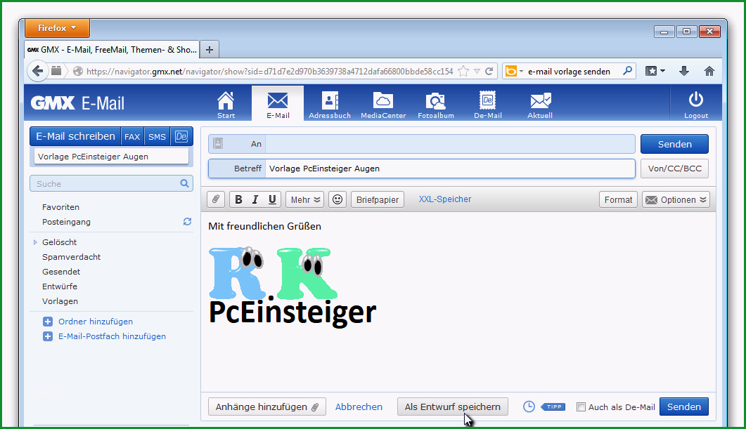 vorlage fur e mail bei gmx nutzen