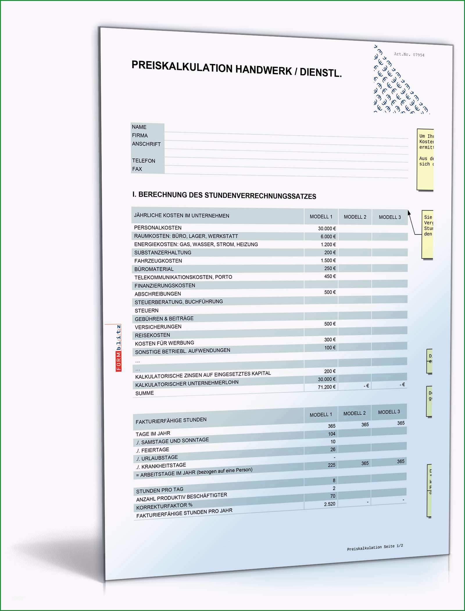 preiskalkulation angebotskalkulation