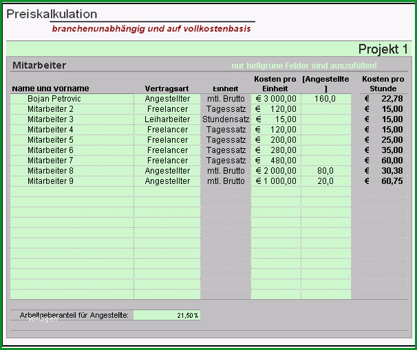 Preiskalkulation