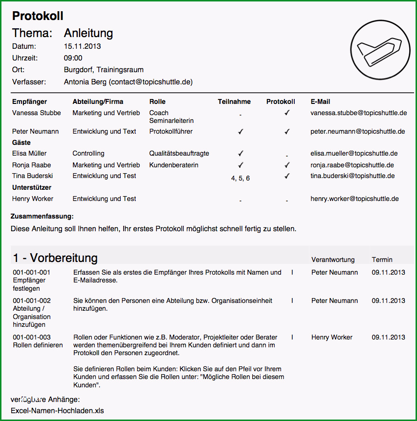 protokoll schreiben muster