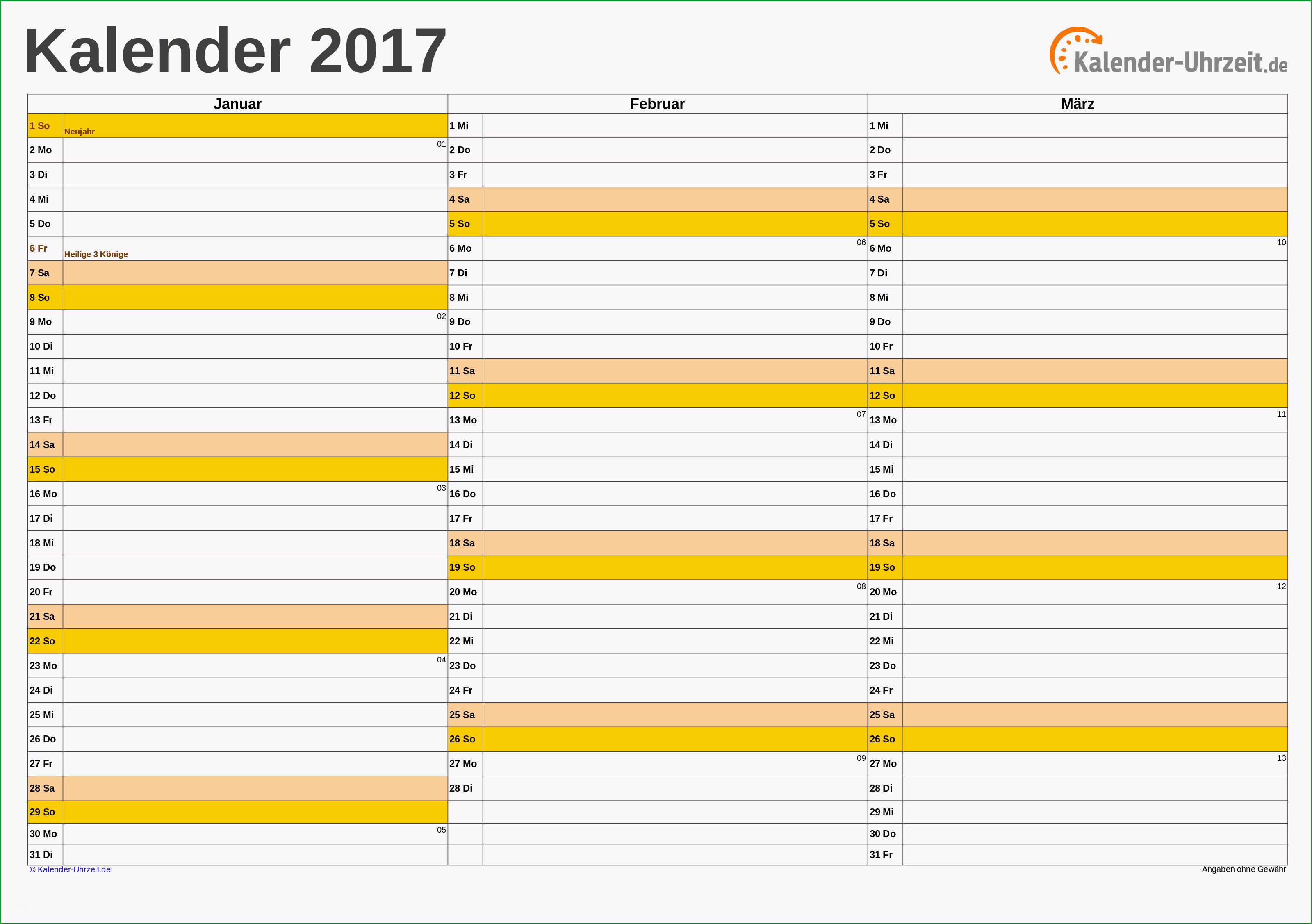 Bemerkenswert Kalender 2017 Vorlage Für 2019 1