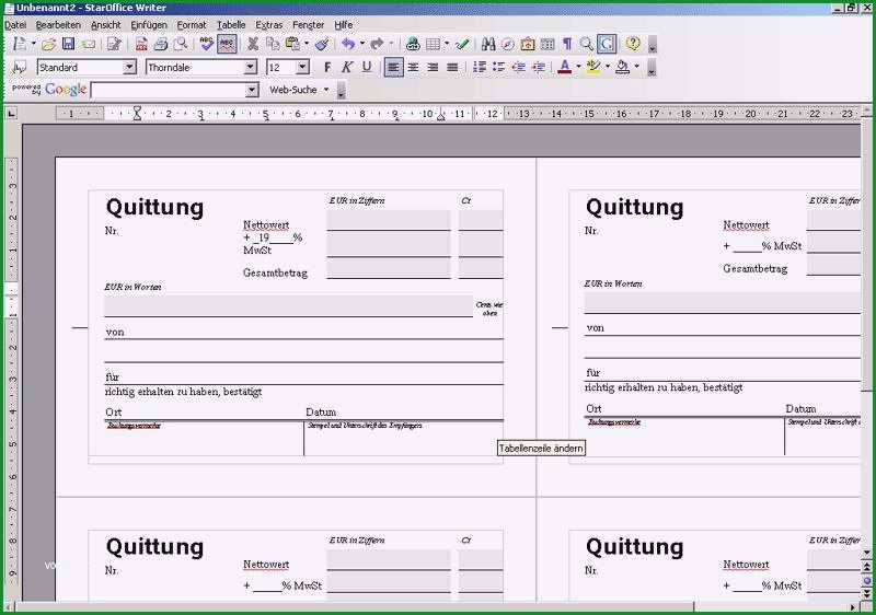 quittung vorlage word