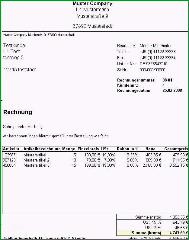 Rechnung Excel Vorlage