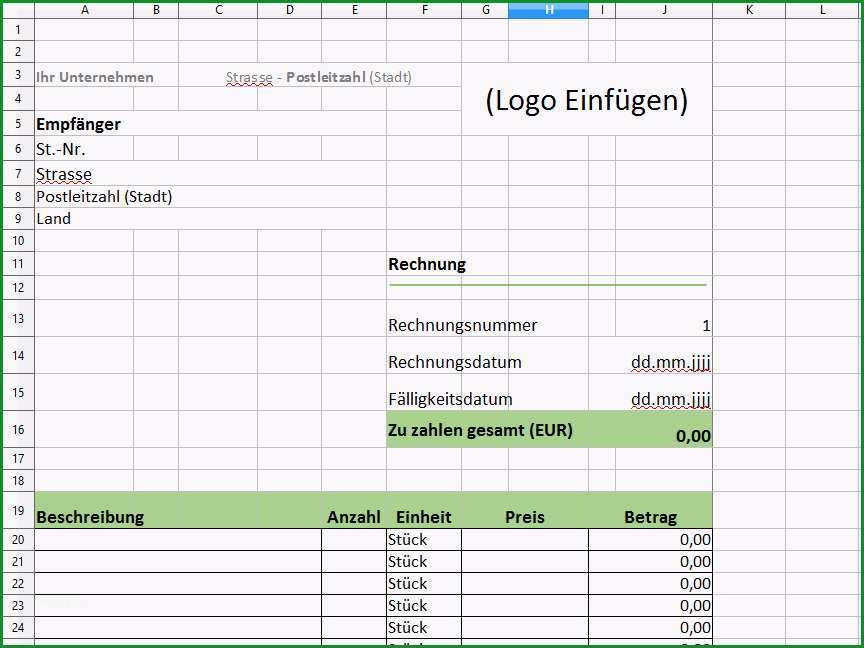 Rechnungsvorlage fuer Excel