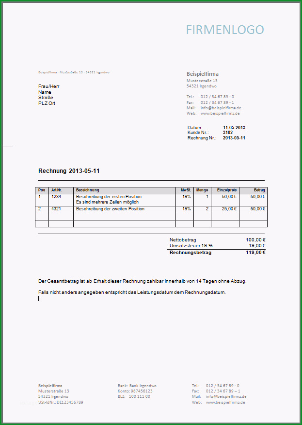 rechnungsvorlage kostenlos en