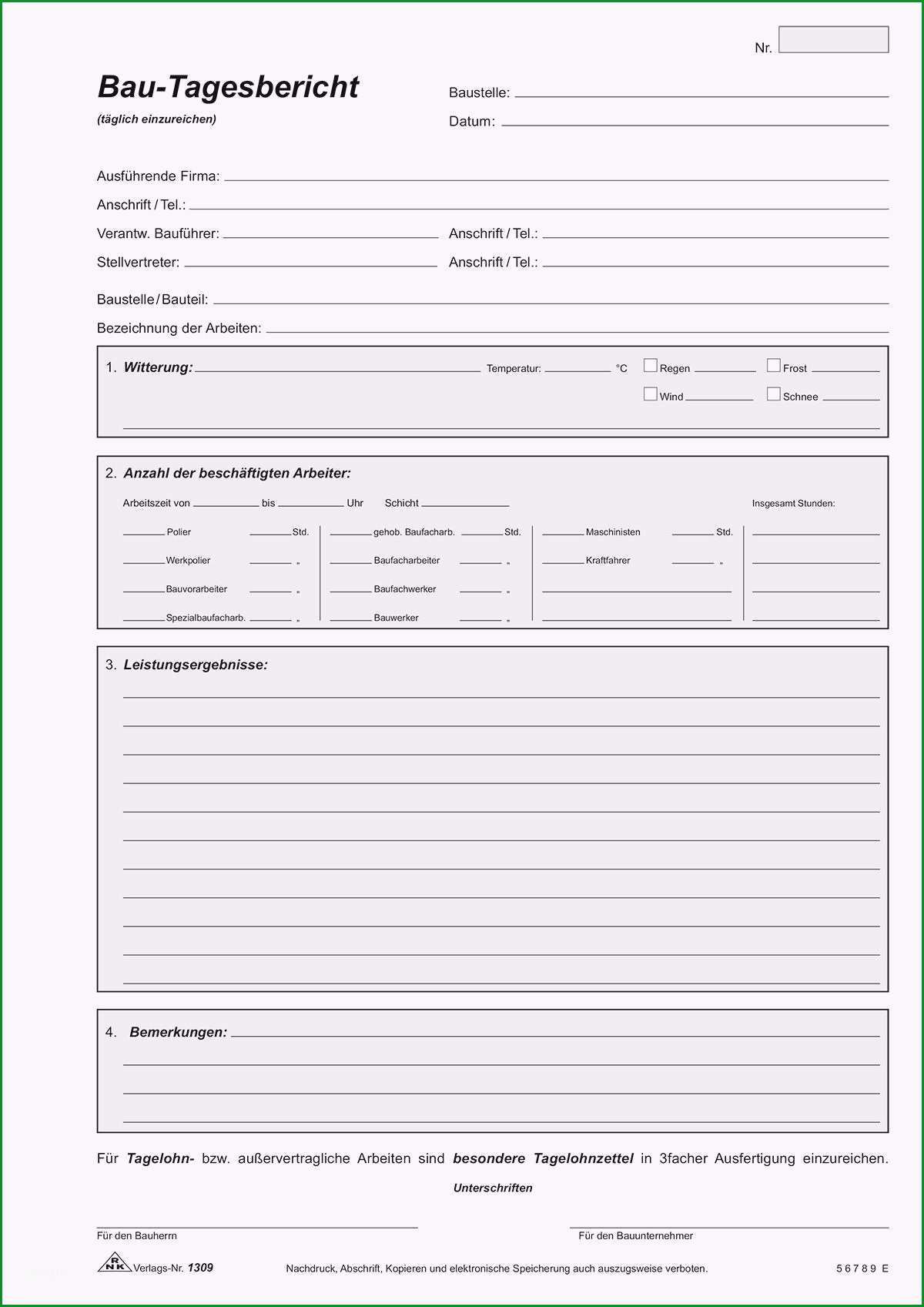 rnk verlag vordruck bau tagesbericht sd block din a4