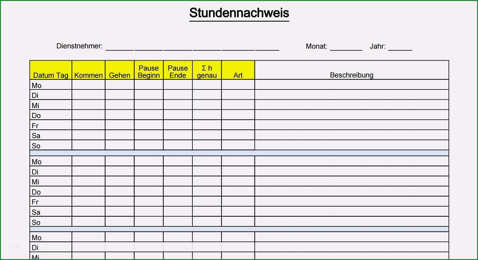 stundennachweis vorlage gratis erstaunlich pdf und excel vorlage fur ihre zeiterfassung timr