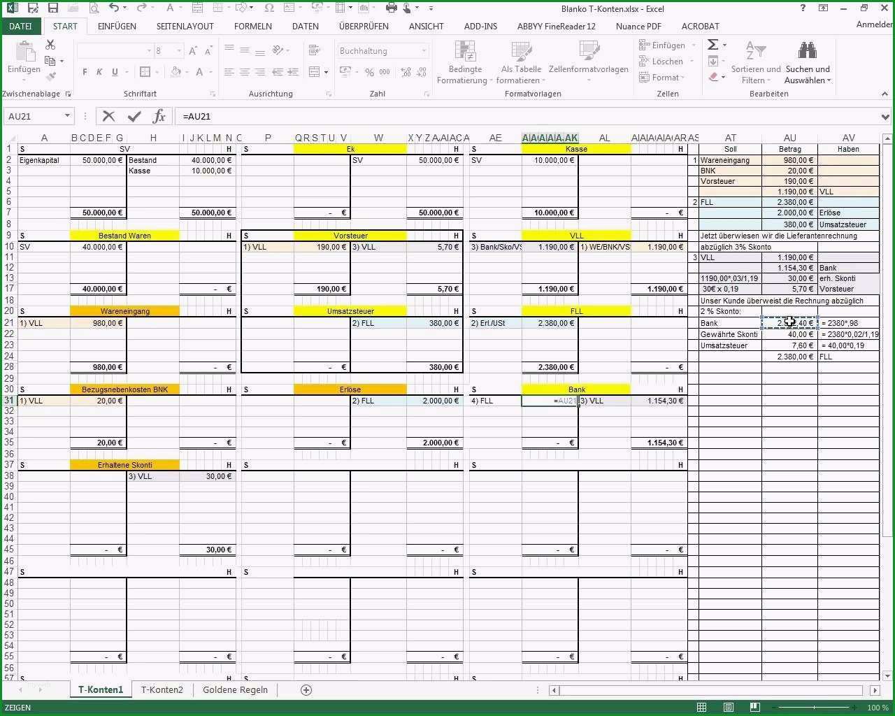 Einzahl T Konten Vorlage Excel Schon T Kontenvorlage