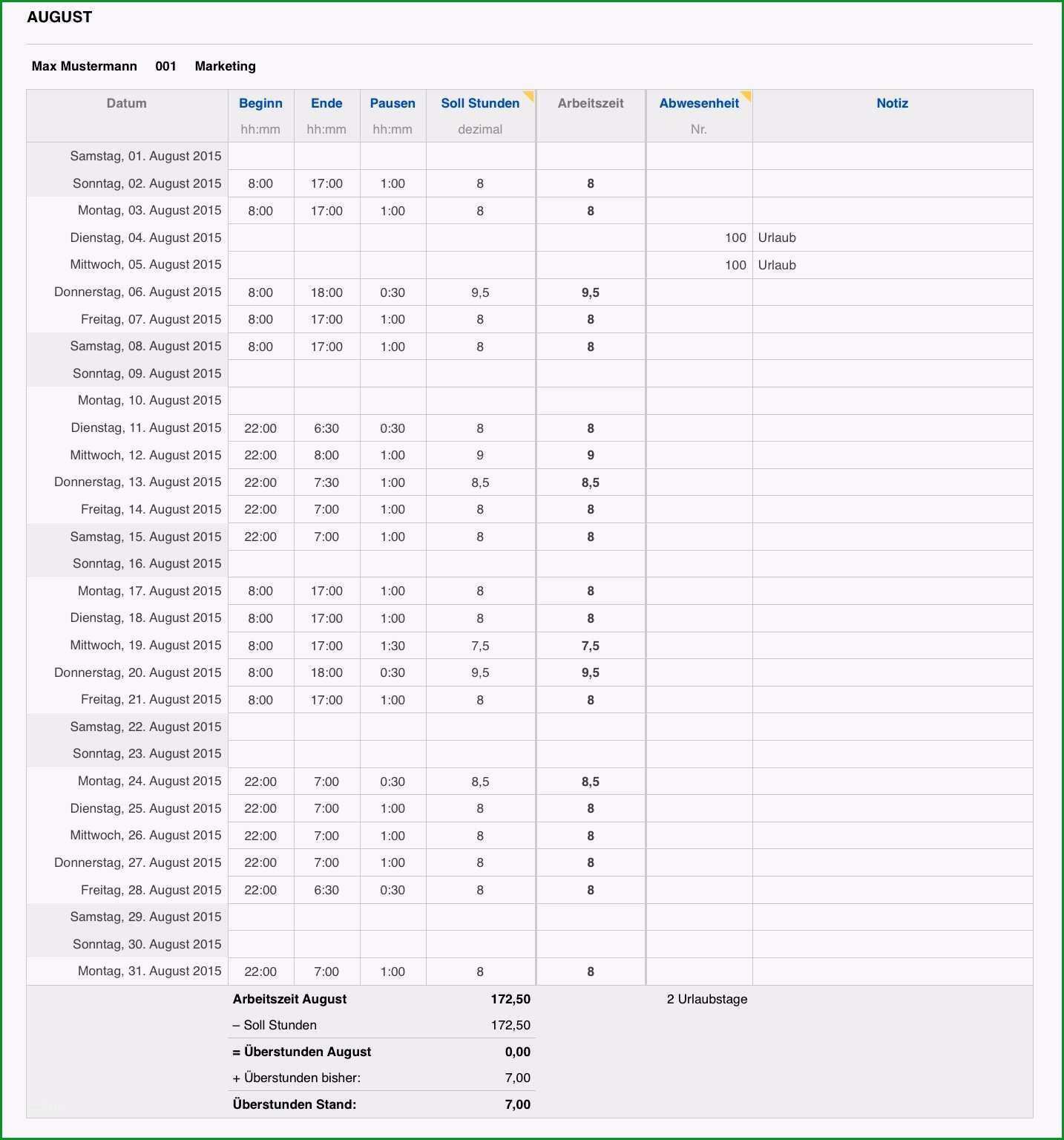 vorlage zur dokumentation der tglichen arbeitszeit datev word gute datev stundenzettel excel