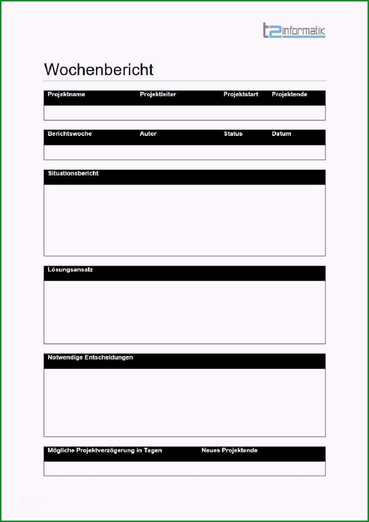 Einzahl Wochenbericht Vorlage – Downloads – T2informatik