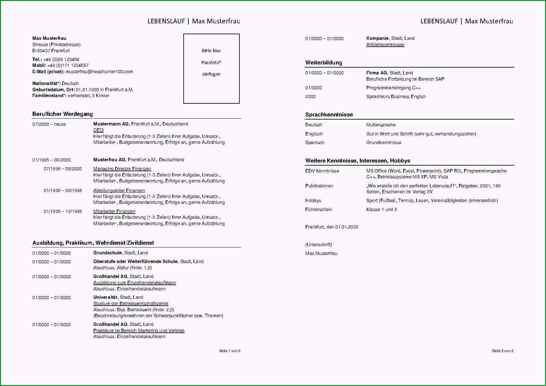 20 chronologischer lebenslauf muster