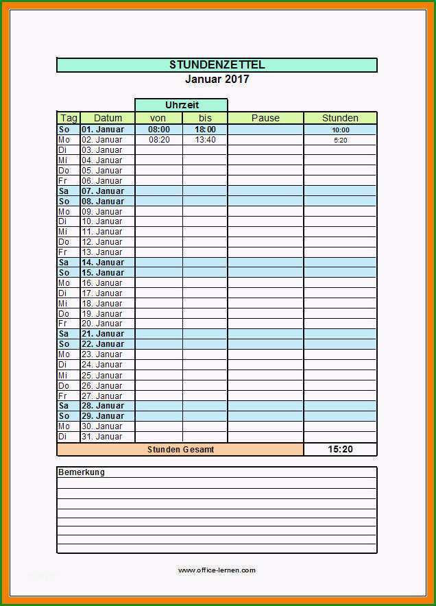 7 stundenzettel vorlage 2016
