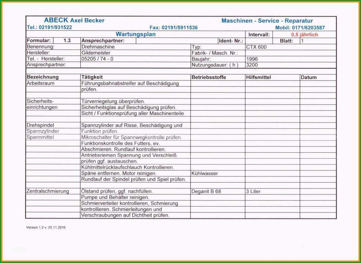 Erstaunlich 7 Wartungsplan Maschinen Vorlage