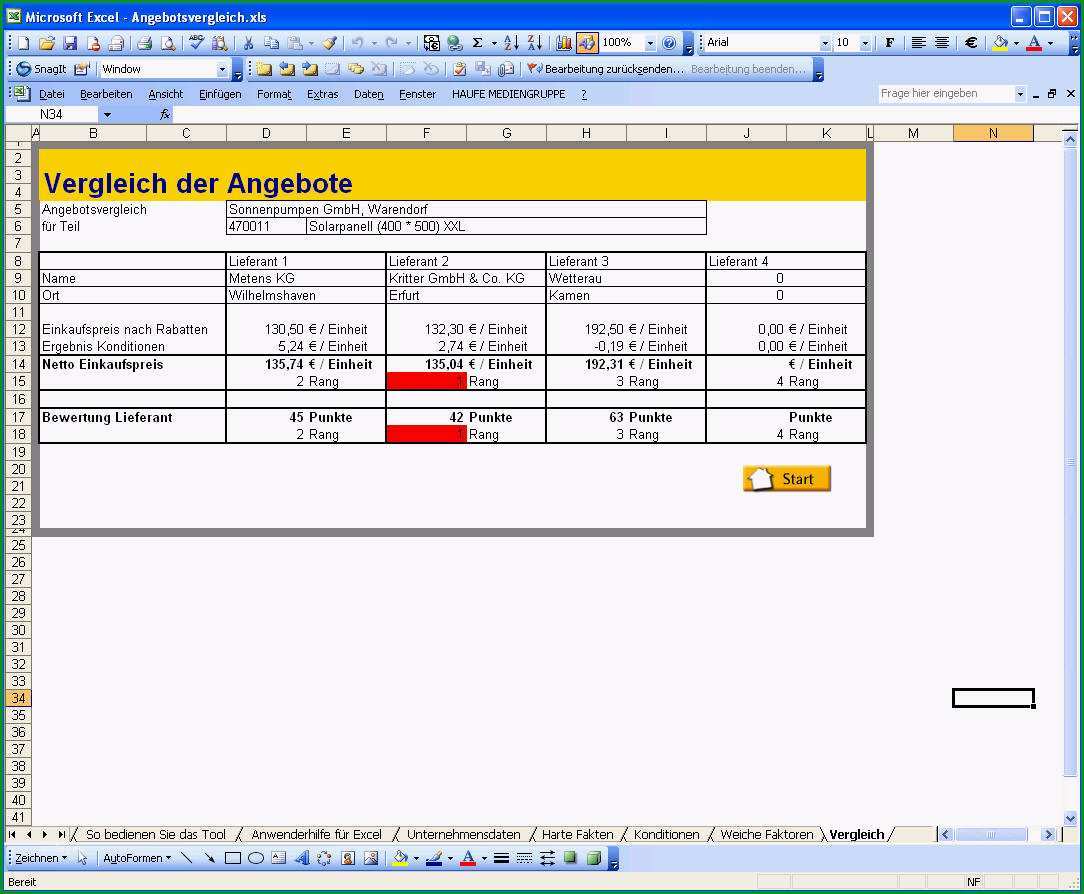 angebotsvergleich mit excel