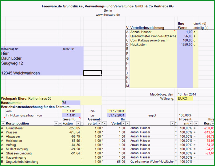 betriebskosten abrechnung mit excel