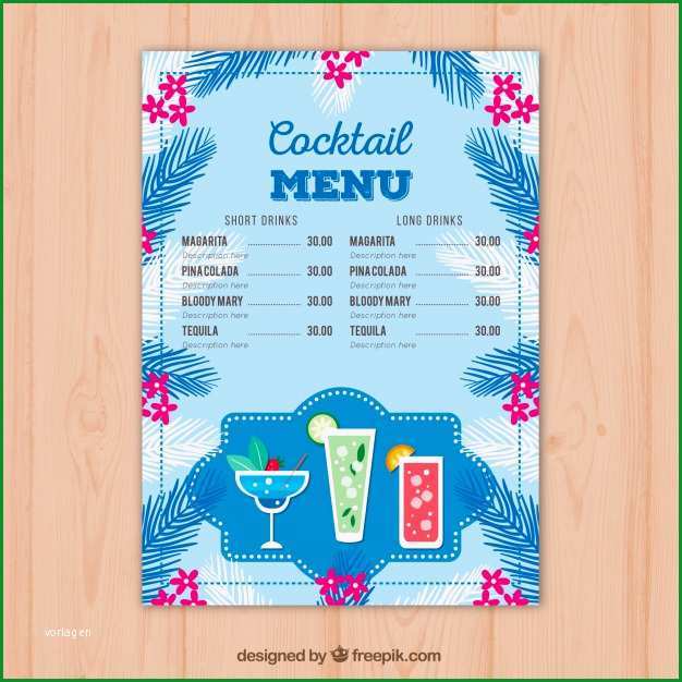 blaue cocktailkarte vorlage
