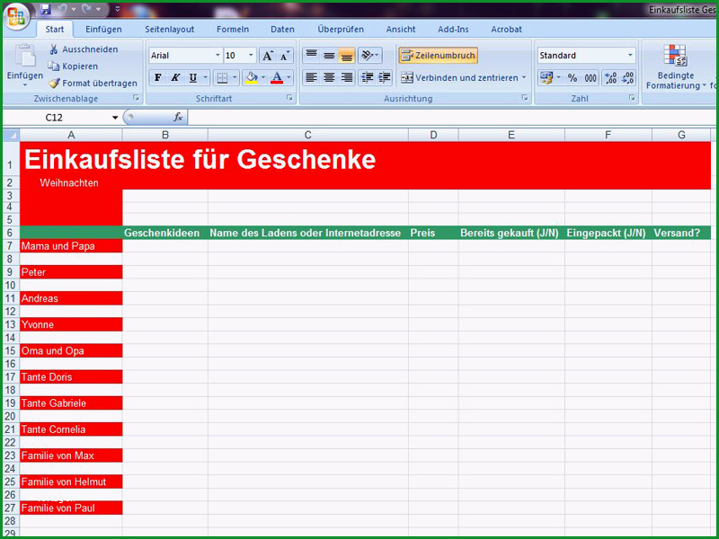 einkaufsliste geschenke