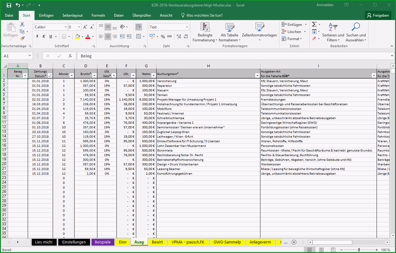 einnahmenueberschussrechnung vorlage excel openoffice