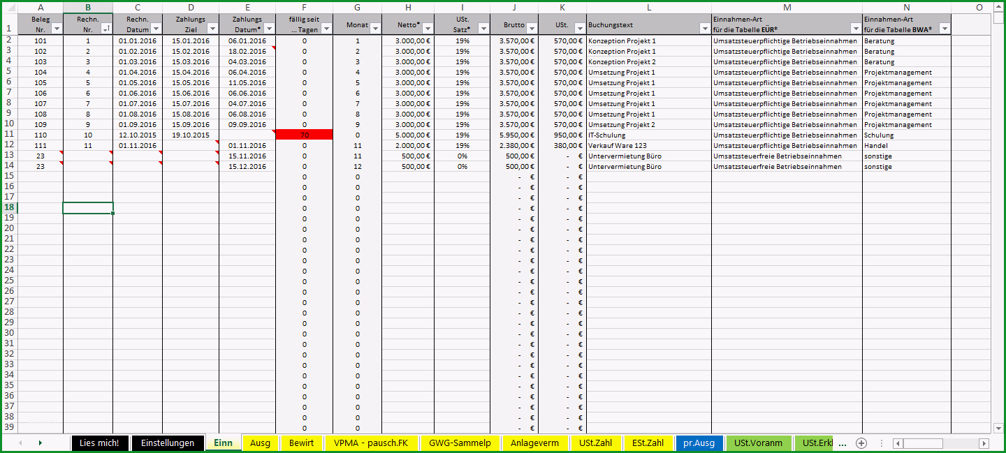 excel vorlage einnahmen ueberschuss rechnung euer 2016